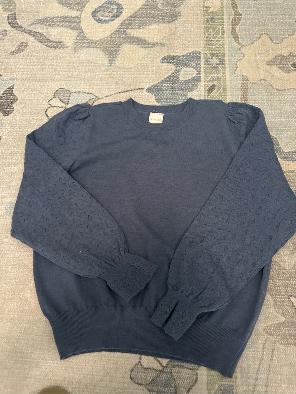 Blue Knit Skirt with Textured Puff Sleeves